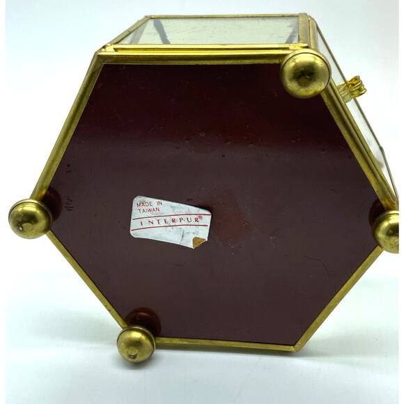 Hexagon Brass‎ and glass-stained glass lid trinket box mirrored vintage Taiwan - Picture 3 of 8